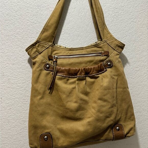 Fossil cloth purse leather trim tan - Picture 4 of 8